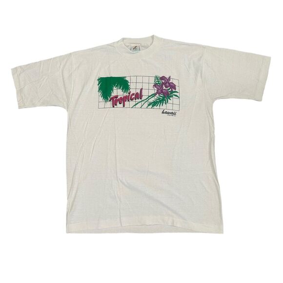 VINTAGE 80S HAWAII POLY TEES Tropical SINGLE STITCH T-SHIRT ADULT LARGE - Picture 1 of 9